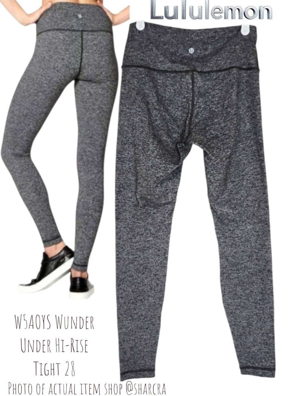 Lululemon Women's Wunder Under Hi-Rise Tight 28" Heathered Black W5AOYS Sz 8